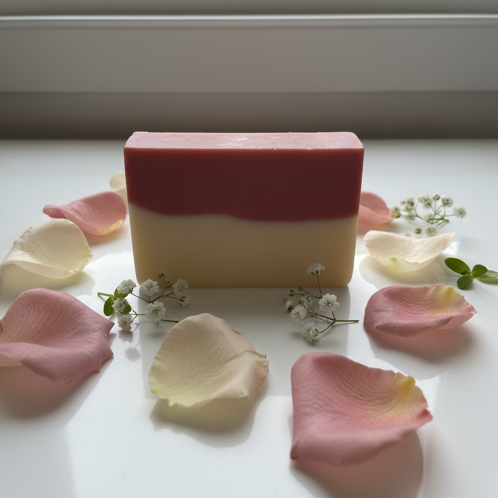 Rose Romance two-toned soap with rose and cream layers